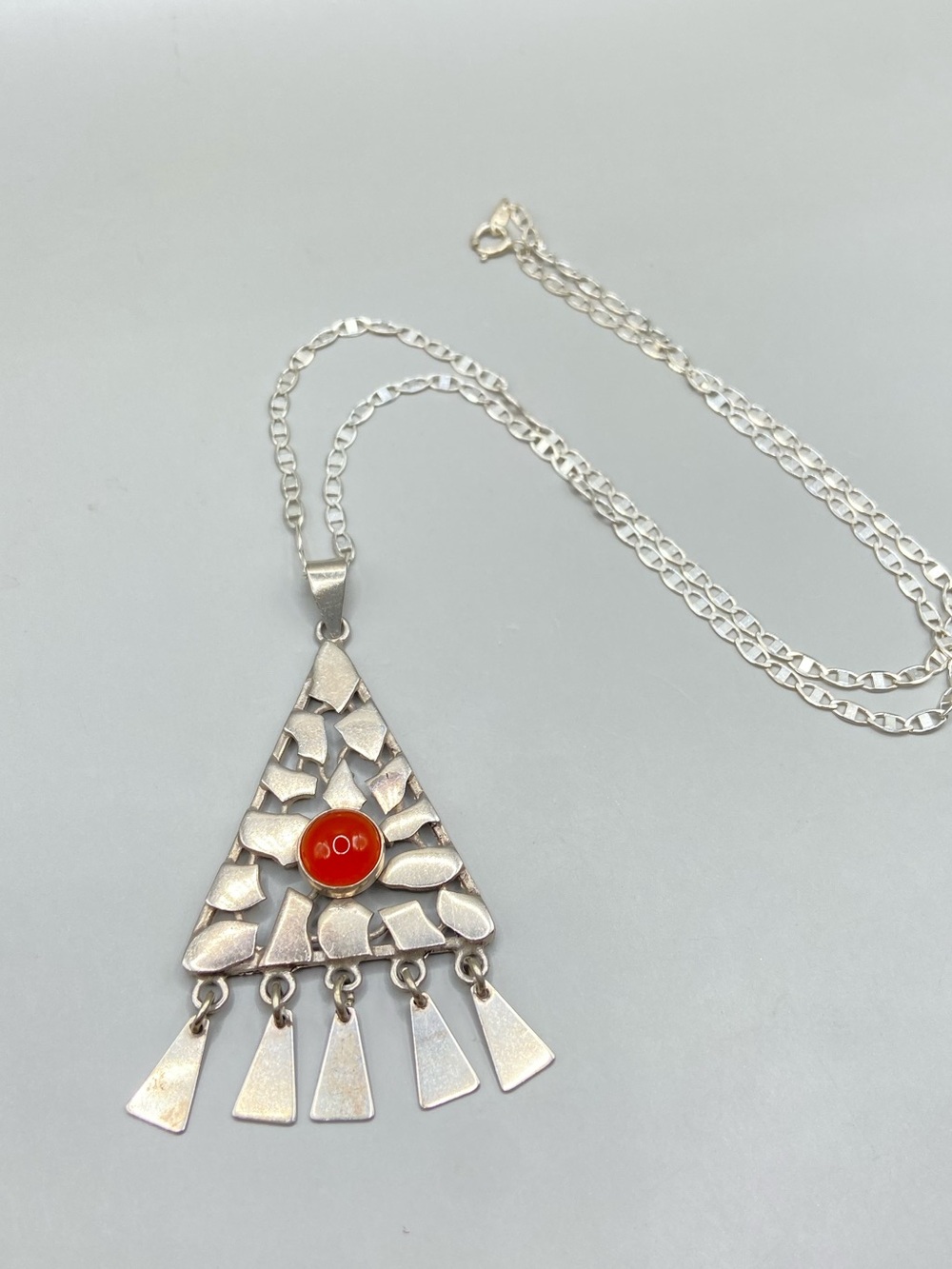 Sterling Silver Carnelian Geometric Israeli Pendant Necklace